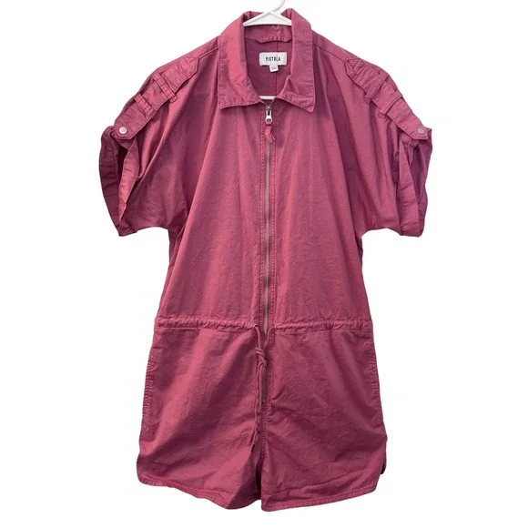 Pistola Grover Short Sleeve Utility Romper Elderberry Pink Cotton Zip Front S - Picture 1 of 6